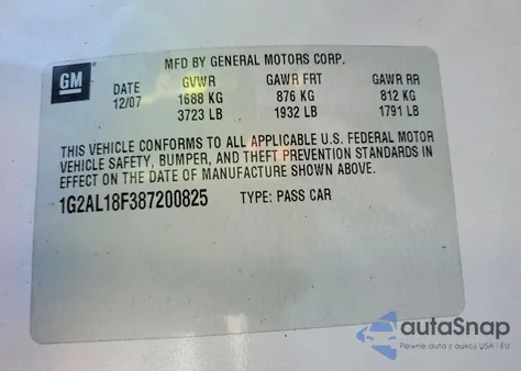 2008 Pontiac G5 from USA, damaged, VIN 1G2AL18F387200825